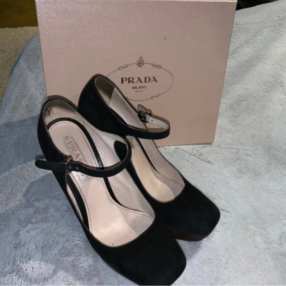 Authentic Prada Two-Tone Suede Mary Jane Wedge Black/Brown 42 - Picture 4 of 8